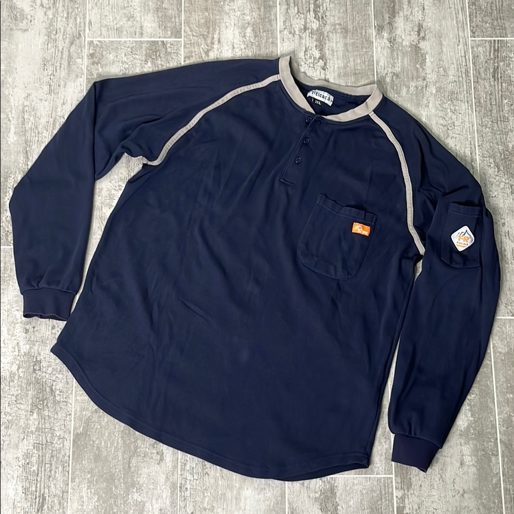 NWOT Titicaca Blue Long Sleeve Henley 100% Cotton Tee with Sporty Design